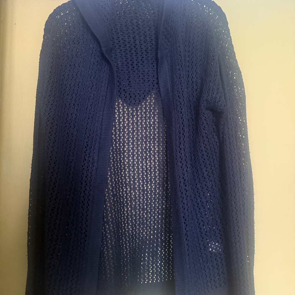 Navy Open-Knit Women's Cardigan Sweater